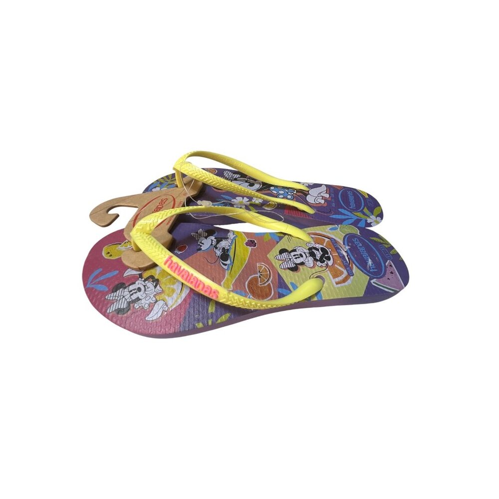 Havaianas Kids Minnie & Mickey Mouse Flip Flops Size 2Y Purple/Yellow Rubber Com